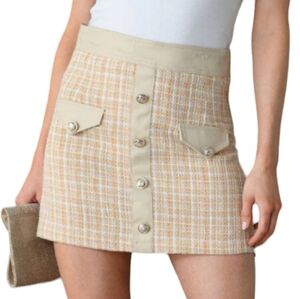 Tweed Button Mini Skirt